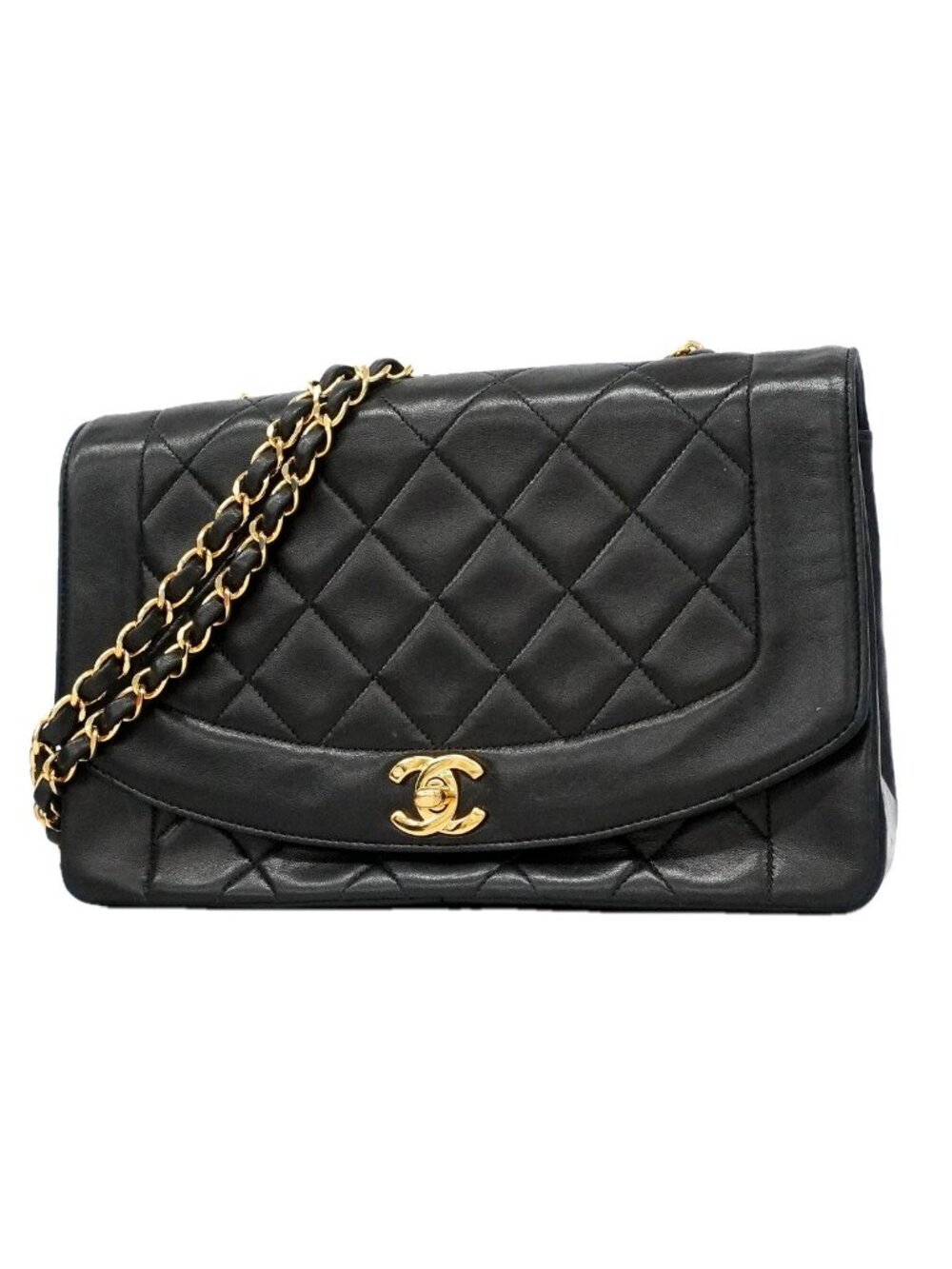 Chanel Shoulder Bag Diana Lambskin Black Gold